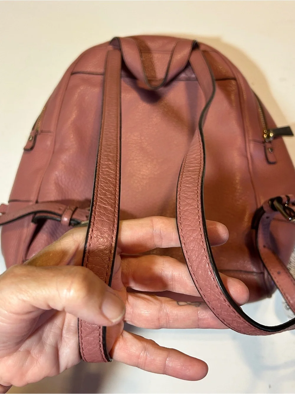 Michael Kors Rhea Medium Leather Backpack Dusty Rose Pink Pebbled Leather